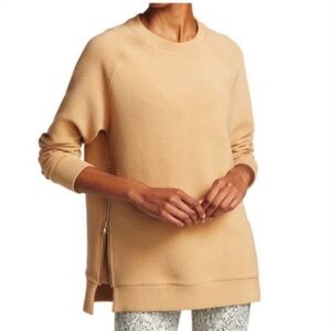 Varley Tan Manning Sweat Ribbed crew neck Side Zip top Sz M LIKE NEW!